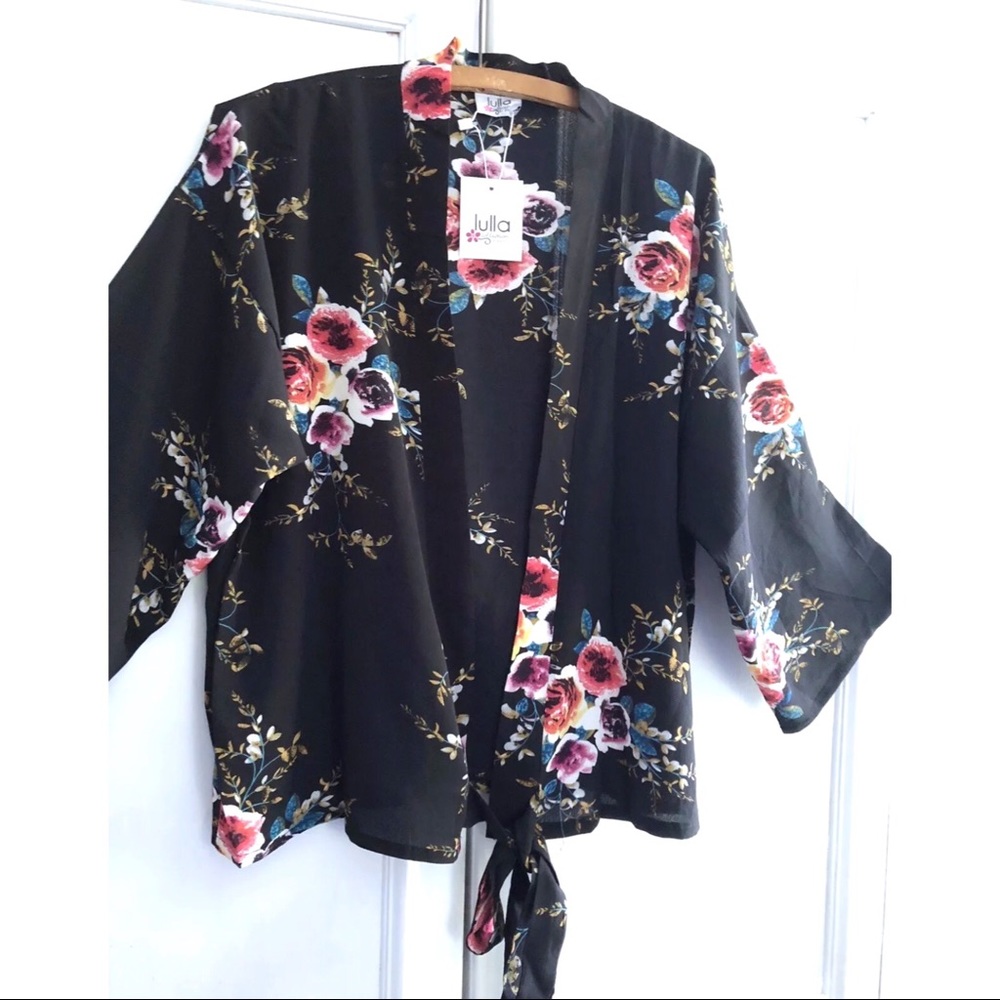OS Bindya Lulli PLUNGE Crop Kimono Tie Front Top Low V
